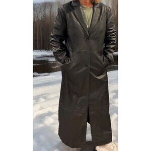 Newport News Black Leather Trench Coat- Med